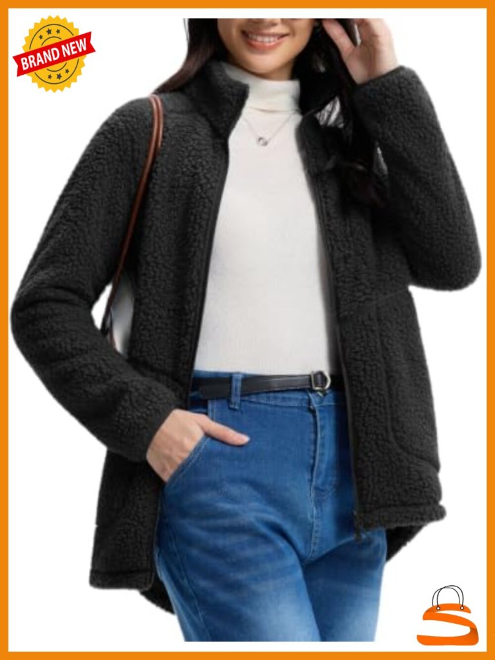 Long Fleece Jacket Full Zip Two-Way Zipper 5 Pockets